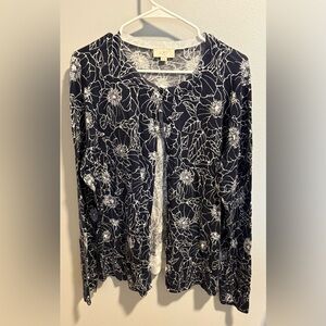 NWT LOFT Navy and White Floral Cardigan